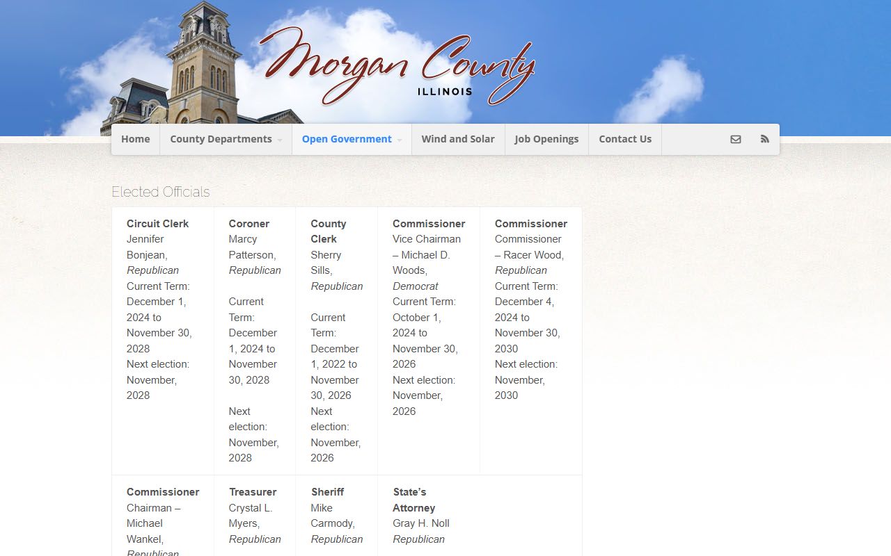 Morgan County elected officials page naming the sheriff who oversees the Morgan County Jail