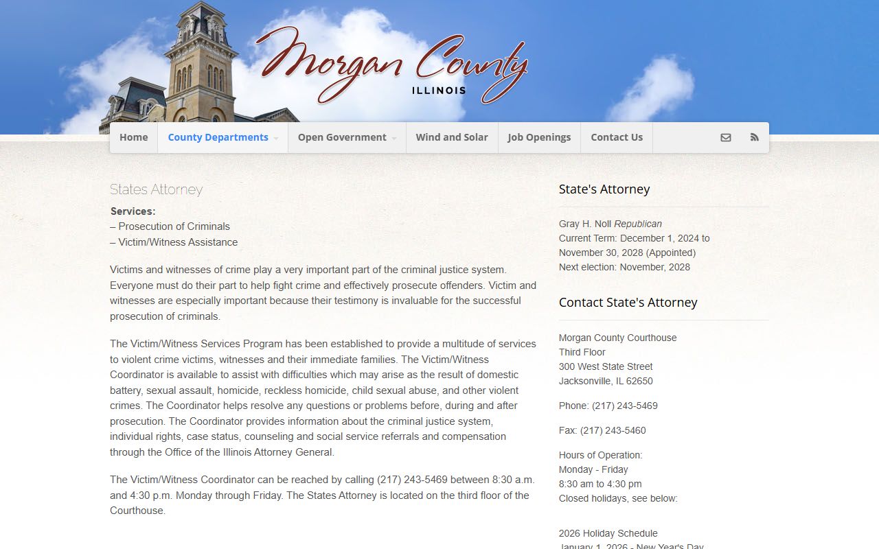 Morgan County State's Attorney page describing prosecution and victim services after an arrest